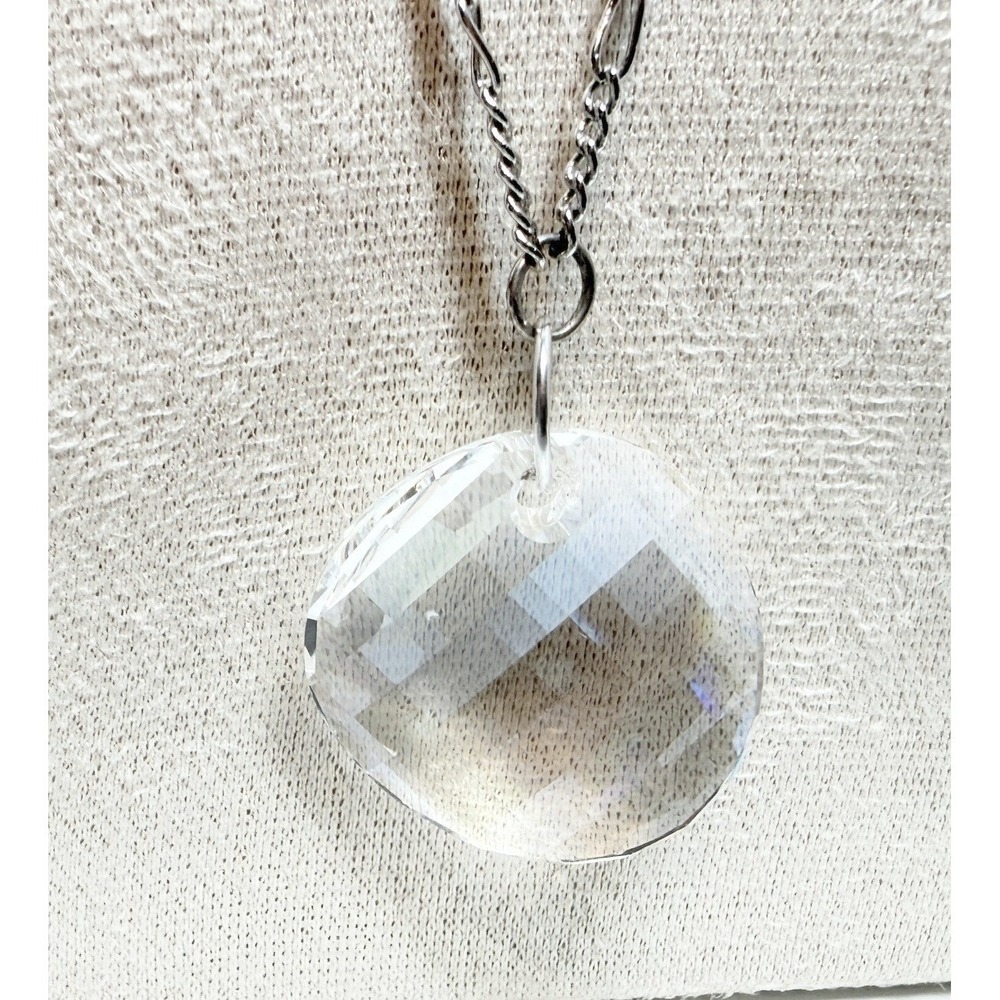 22" Silver Tone Clear‎ Faceted Pendant Necklace Dangle Chain Lobster Clasp